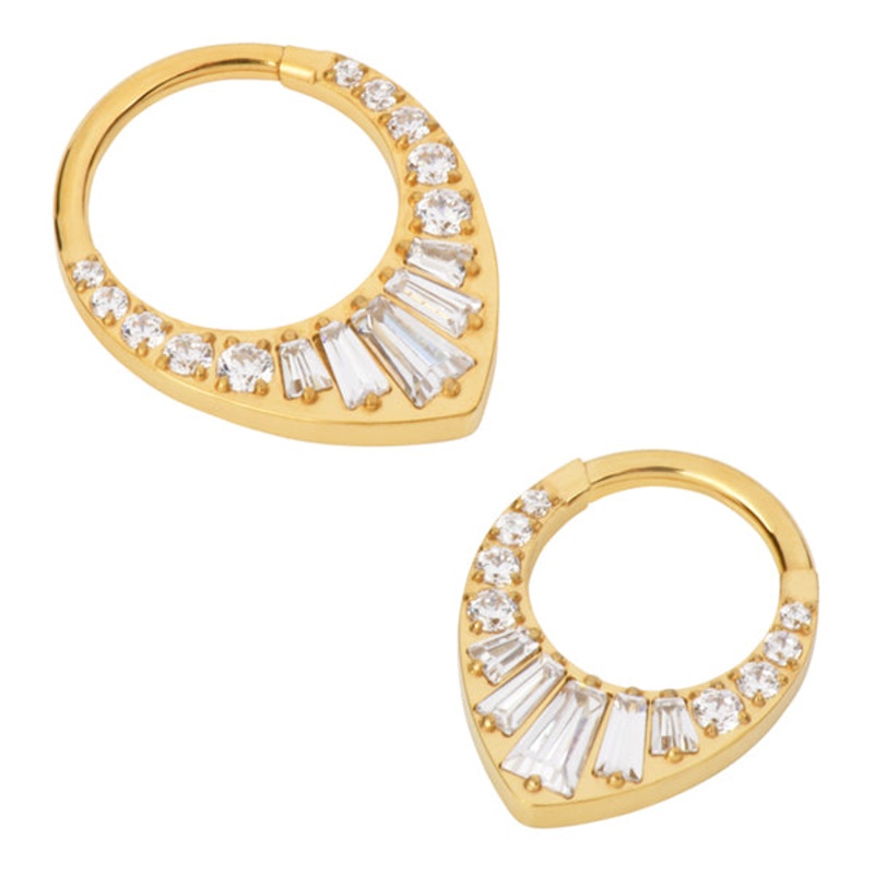 CZ Banded Gold Titanium Hinged Ring 16g – 5/16″ diameter (8mm) Clear Gold Titanium
