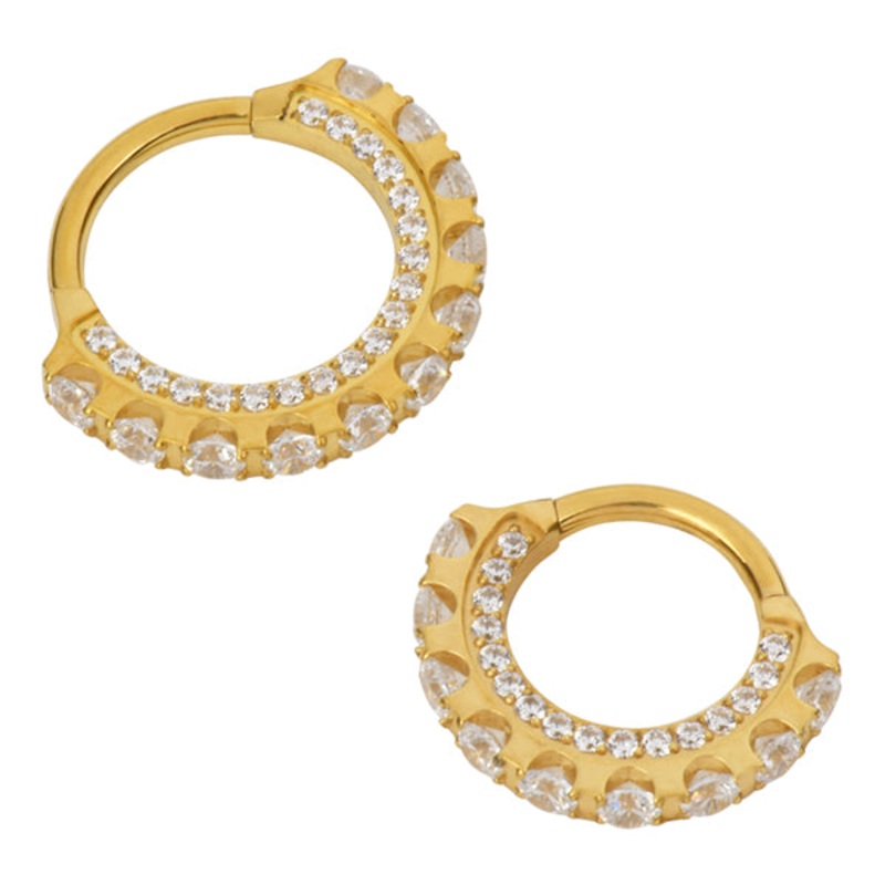 Deluxe CZ Gold Titanium Hinged Ring 16g – 5/16″ diameter (8mm) Clear Gold Titanium