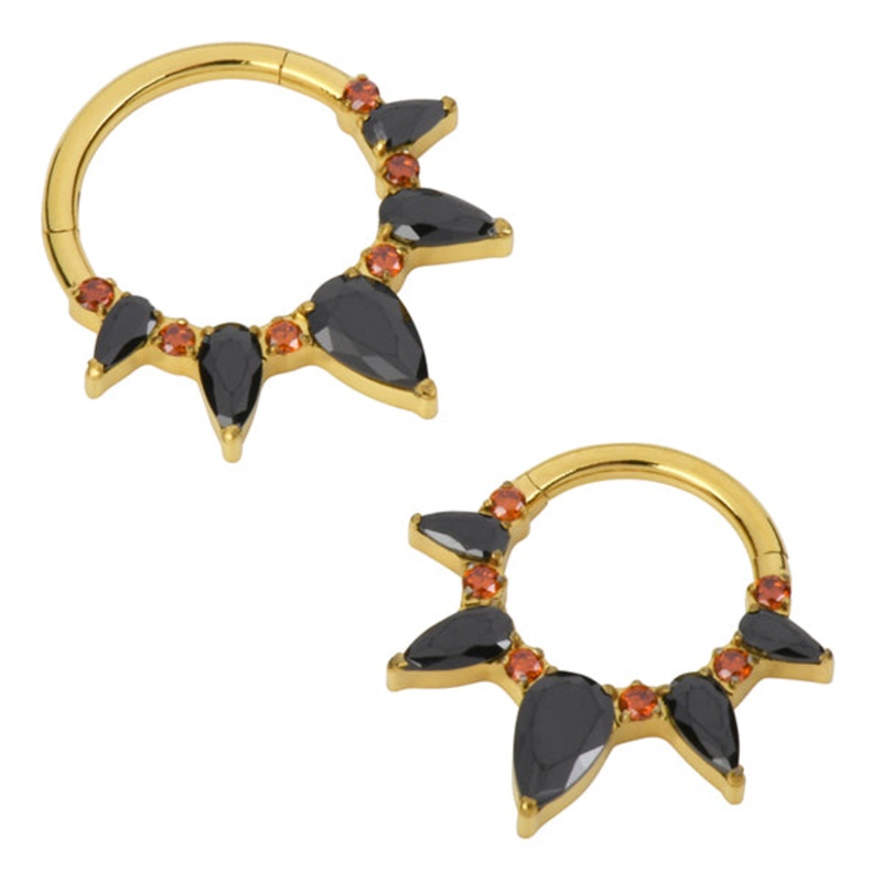 Pear Fan Gold Titanium Hinged Ring 16g – 5/16″ diameter (8mm) Aurora Borealis Gold Titanium