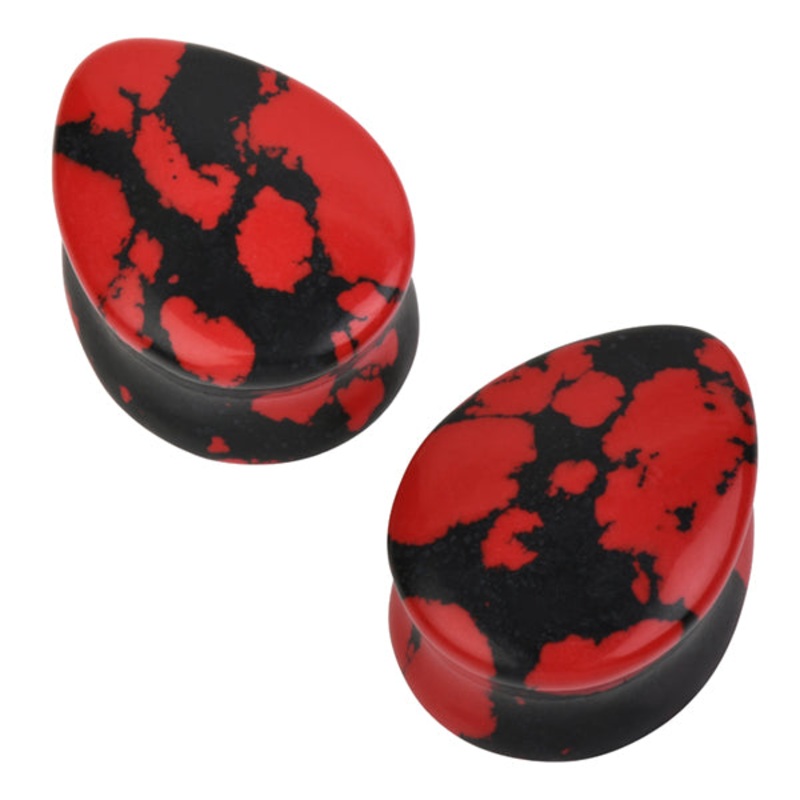 Red Turquoise Teardrop Plugs 0 gauge (8mm) Red & Black Turquoise Pair