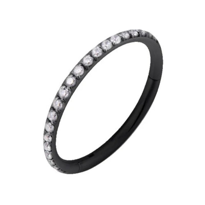 Side CZ Black Titanium Hinged Ring 16g – 5/16″ diameter (8mm) Clear Black Titanium