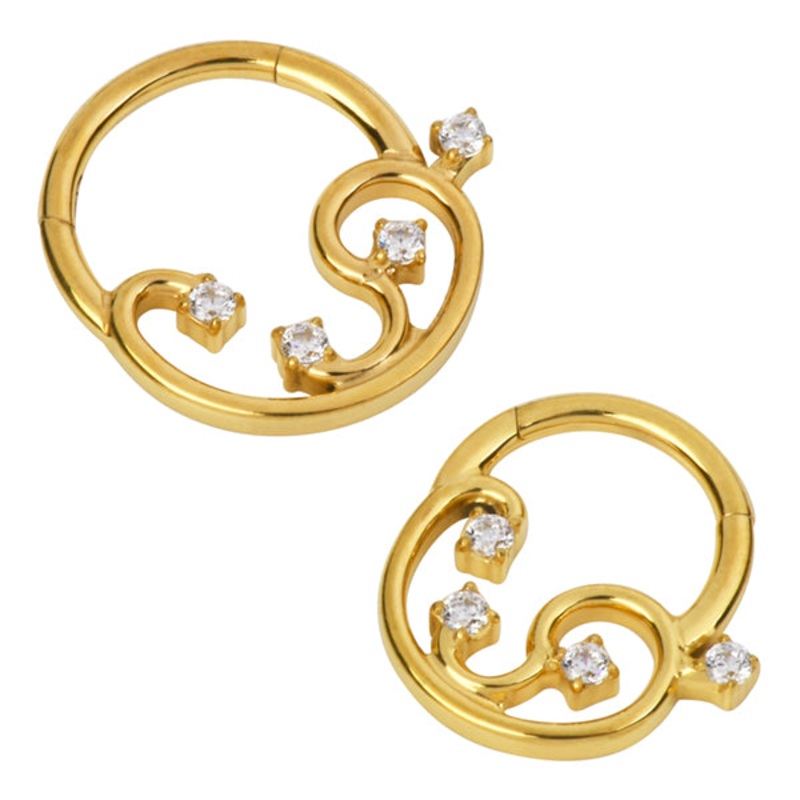 Vine CZ Gold Titanium Hinged Ring 16g – 5/16″ diameter (8mm) Clear Gold Titanium