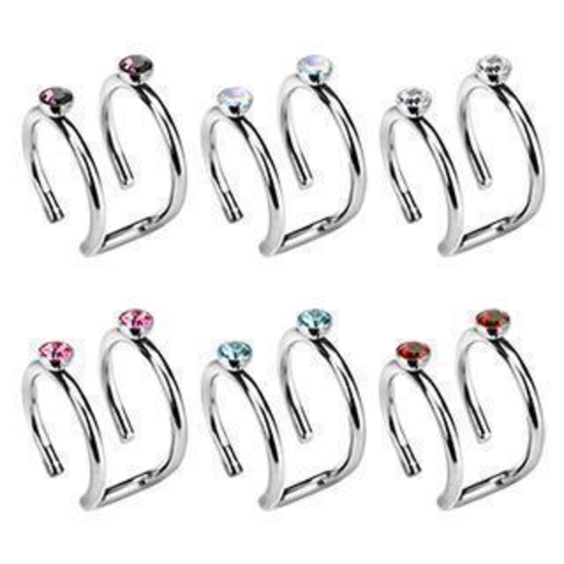 Non-Piercing Double Ring with Gem Aqua