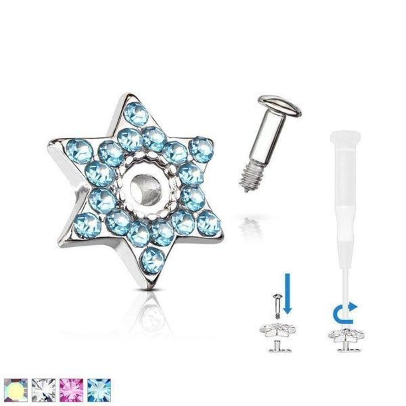 Paved David Star Dermal Top 14G Aurora Borealis
