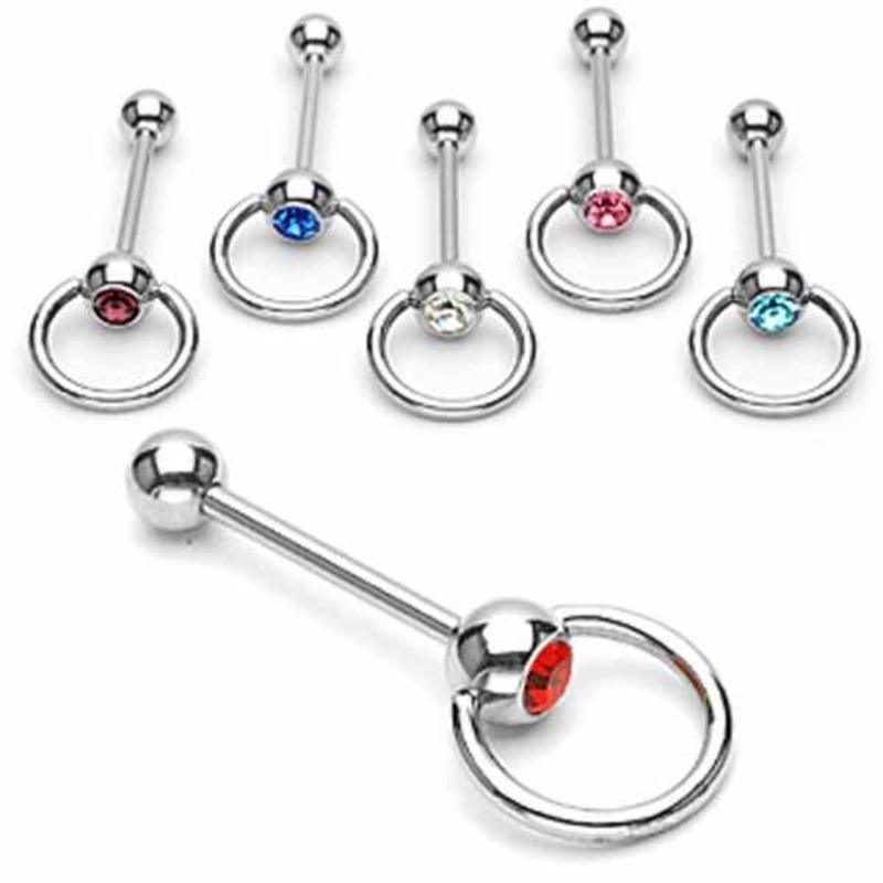 Ring Barbell with Gem 14G Blue
