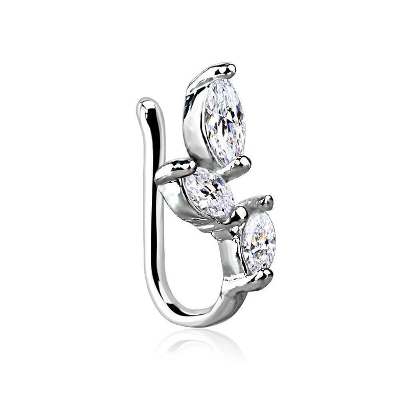 Triple Marquise Gem Non-Piercing Nose Ring