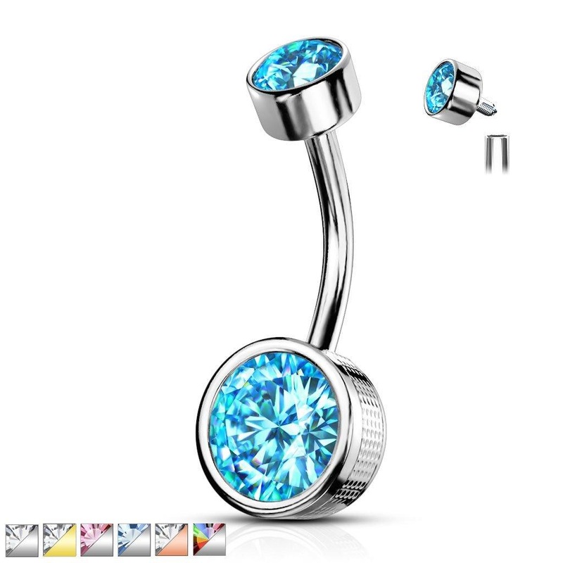 Bezel Cylinder Belly Bar 14G Gold Clear
