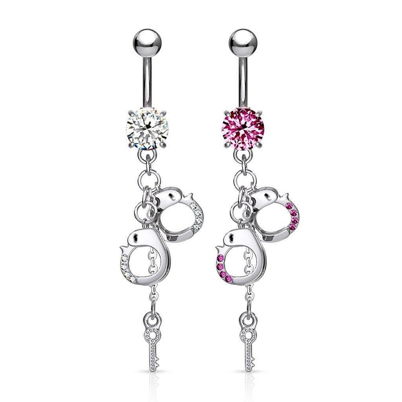 Gem Handcuff Belly Bar 14G Clear