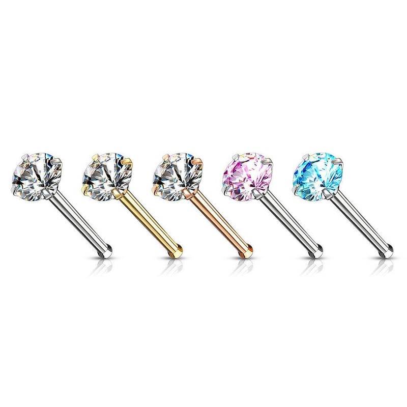 Prong IP Nose Bone 20G Gold 2mm Clear