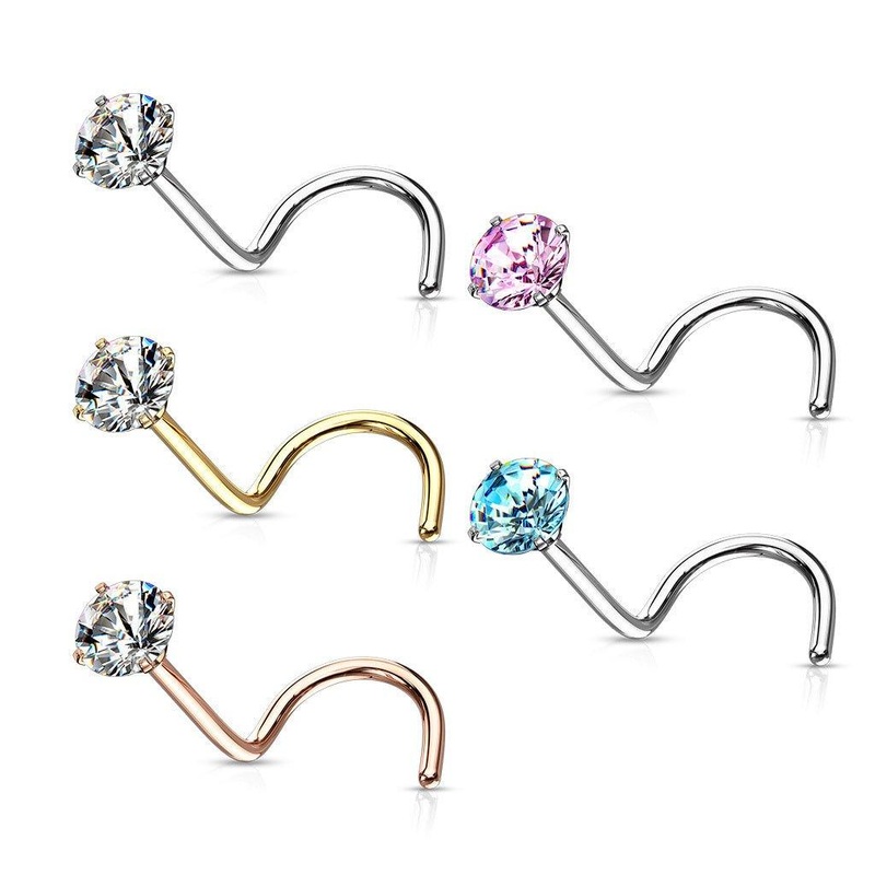 Prong IP Nose Screw 20G 18G 20G Gold 2mm Clear Gem