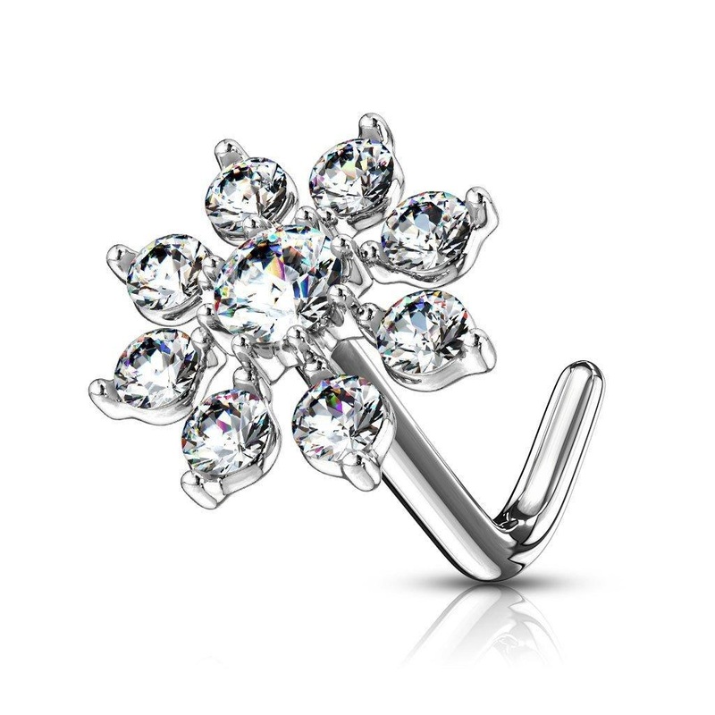 Large Gem Starburst Nose L Bend 20G Gold