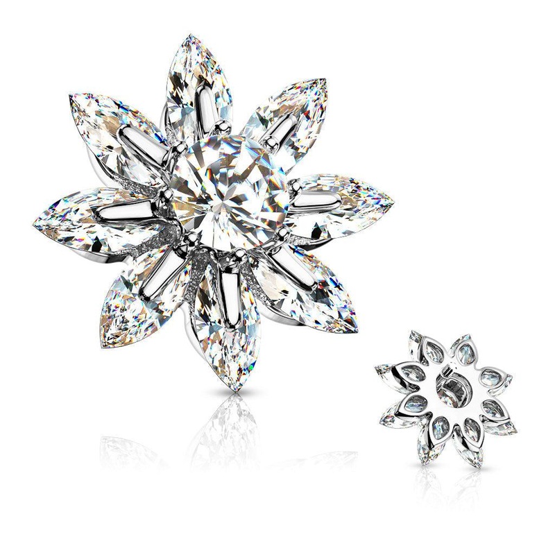 12mm Marquise Flower Dermal Top 14G Gold