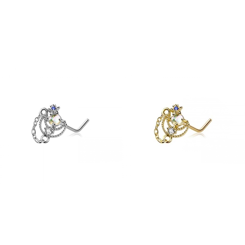 Star Chain Dangle Nose L Bend 20G Gold