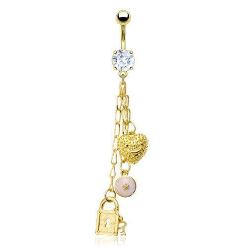 Heart and Lock Dangle Belly Bar