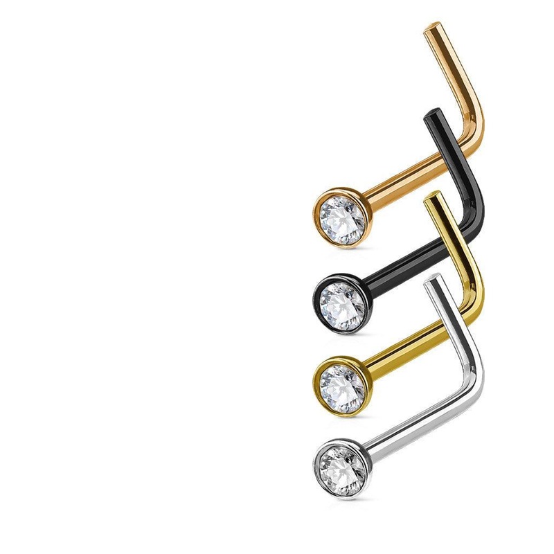 4pc Gem Nose L Bend and Retainer 20G