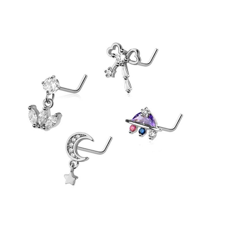 4pc Nose L Bend 20G Bow & Moon Gold