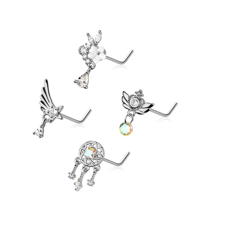 4pc Nose L Bend 20G Dreamcatcher & Flowers Gold