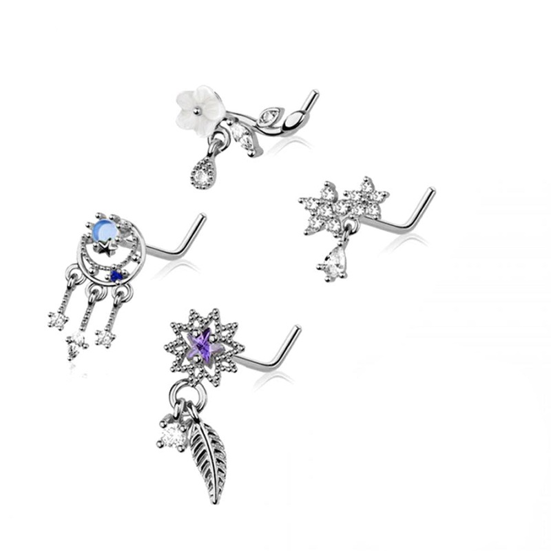 4pc Nose L Bend 20G Dreamcatcher & Stars Gold