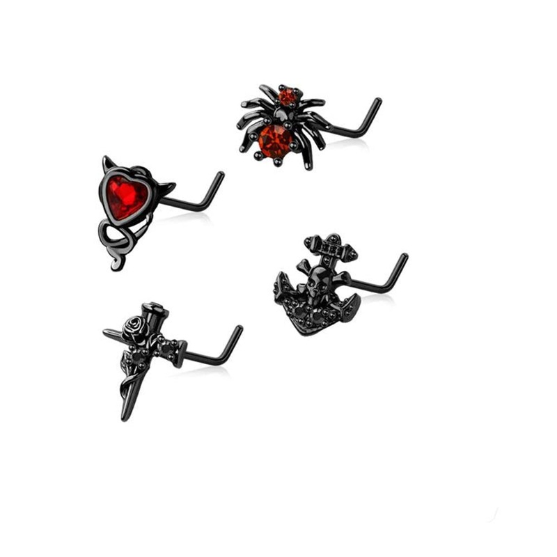 4pc Nose L Bend 20G Gothic Spider
