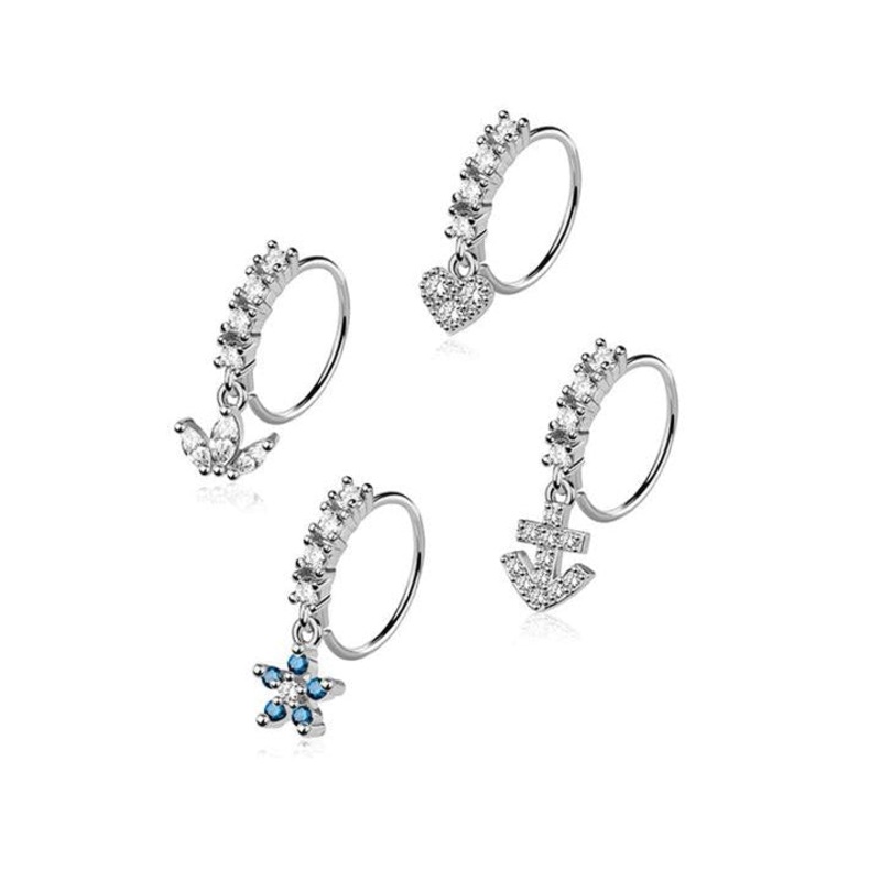 4pc Nose Ring 20G Anchor & Flower Gold