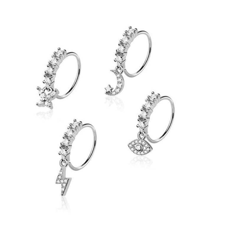 4pc Nose Ring 20G Moon & Lightning Gold