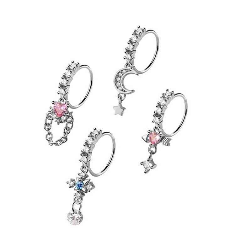 4pc Nose Ring 20G Moon & Stars Gold