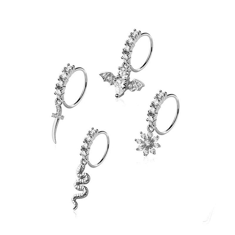 4pc Nose Ring 20G Snake Bat Dagger Gold