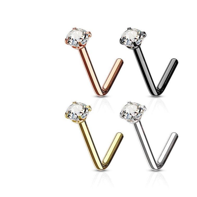 4pc Prong Gem Nose L Bend and Retainer 20G Circle
