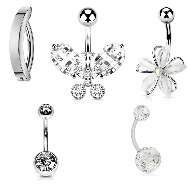 5pc Flower Butterfly Belly Bar Value Pack Gold