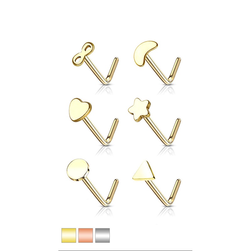 6pc Logo Top Nose L Bend and Retainer 20G Gold