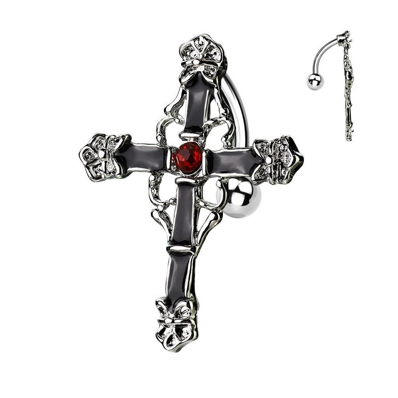 Cross Top Drop Belly Bar 14G