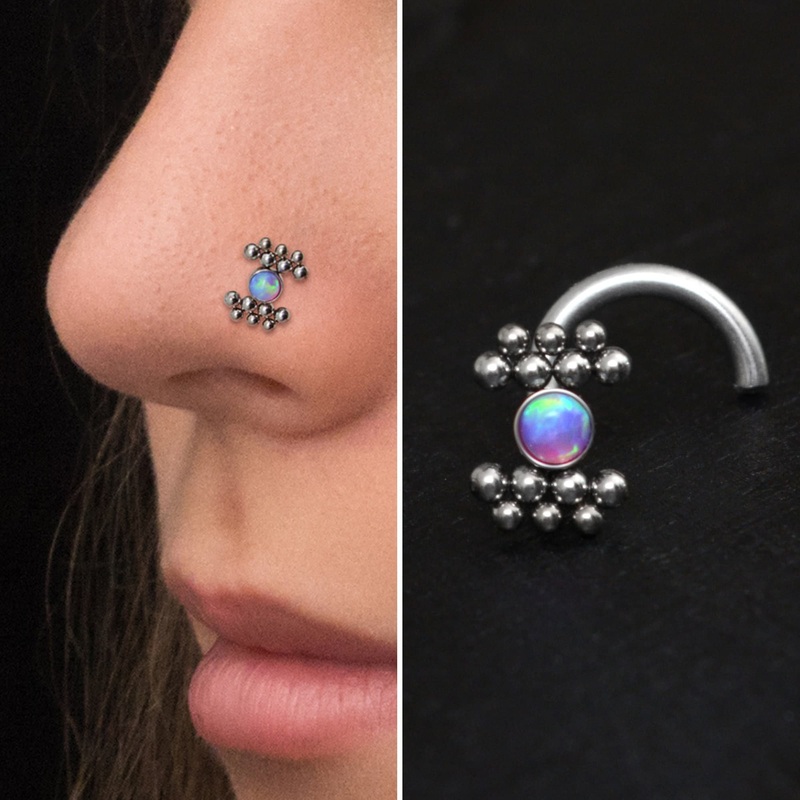 Opal Nose Stud Ring Surgical Steel