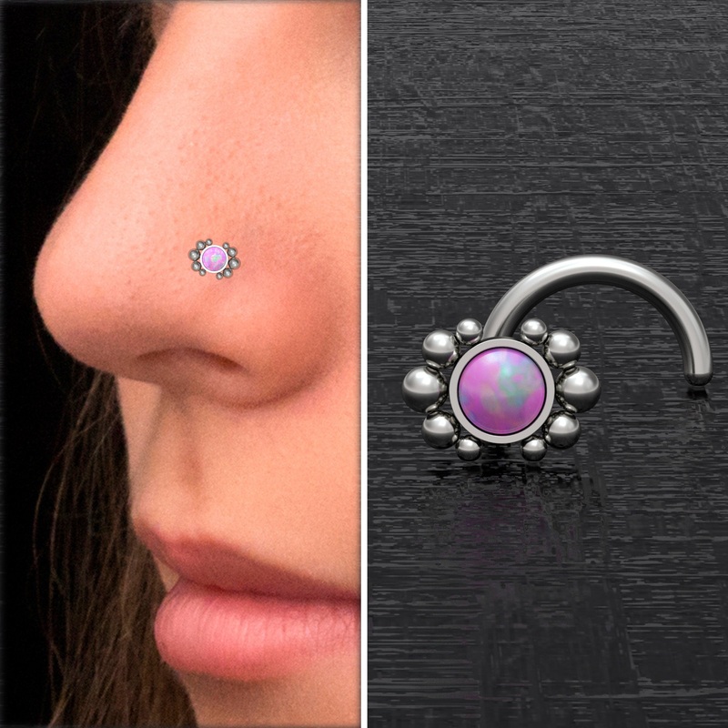 Opal Nose Stud Ring Titanium