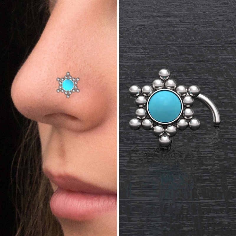 Turquoise Nose Stud Ring Surgical Steel