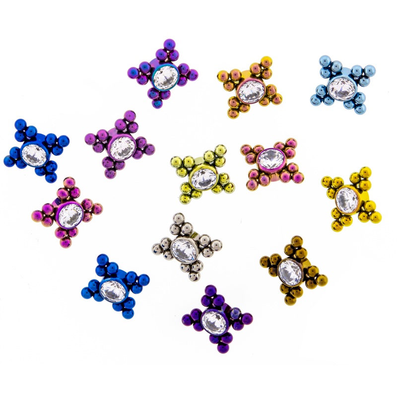 10g, 12g 14g Titanium Clear Gem Diamond Shape Beaded Cluster – 1 Piece 14G (1.6mm) . Gem: CLEAR