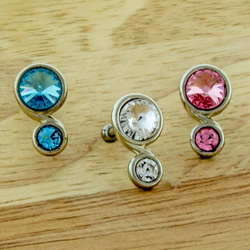 Gem Swirl Ear Barbell – 1 Piece . . Gem: PINK