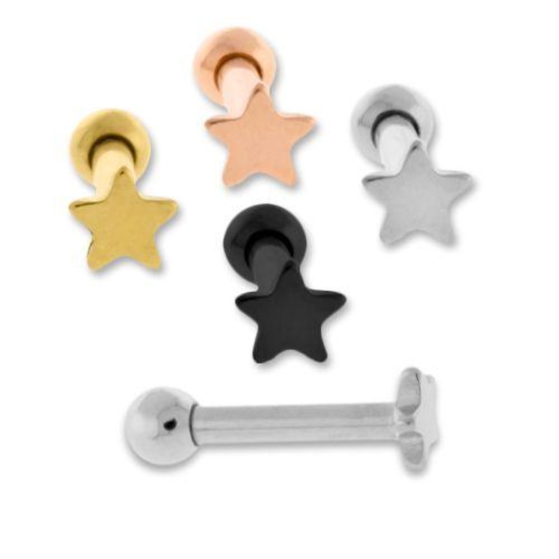 Star Ear Barbell – 1 Piece 16G (1.2mm) Length: 1/4″ (6mm) | Ball-Size: 2.5mm Jewelry: BLACK PVD