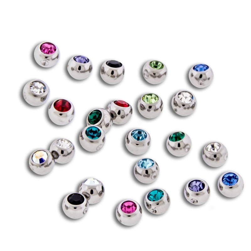 Steel Captive Beads W/ Gems – 1 Piece #SPLT#12 . Head Size: 3mm Gem: AB