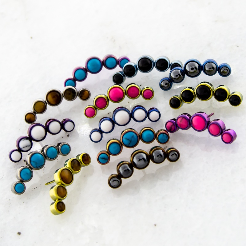 Threadless Titanium Cabochon Crescent Cluster  – 1 Piece . High Polish Gem: HEMATITE