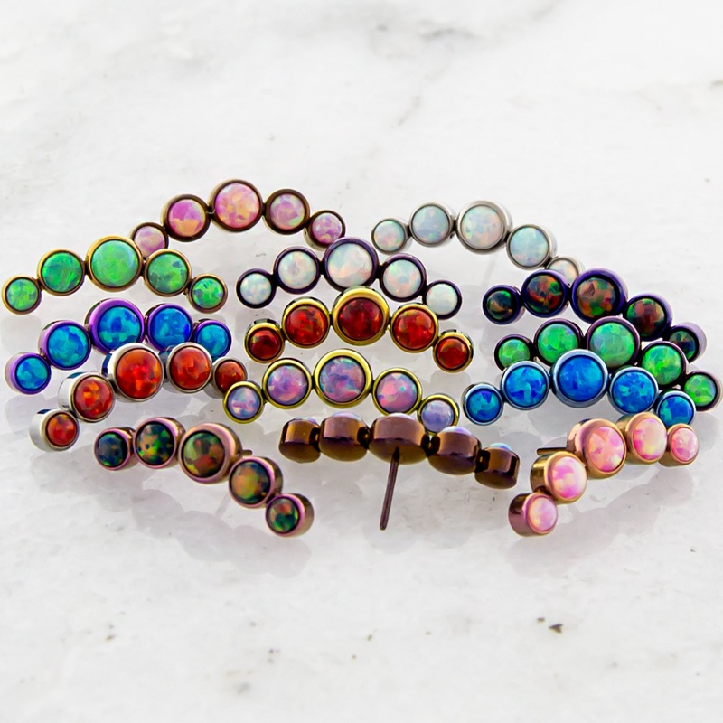 Titanium Threadless Opal Crecent Cluster – 1 Piece . . Gem: BLACK OPAL