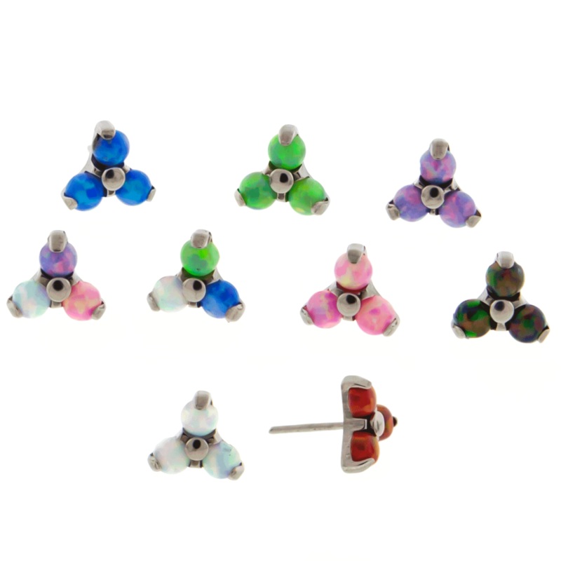 Titanium Threadless Opal Trinity End – 1 Piece . . Gem: BLACK OPAL