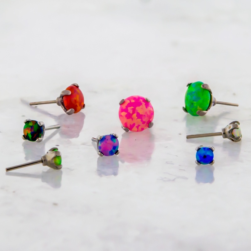 Titanium Threadless Prong Set Opal Head – 1 Piece . Head Size: 2.5mm Gem: BLACK OPAL