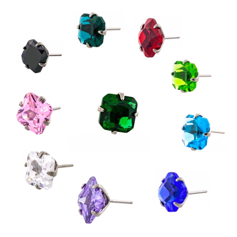 Titanium Threadless Square Radiant Gem Heads – 1 Piece . Head Size: 3mm Gem: AQUA