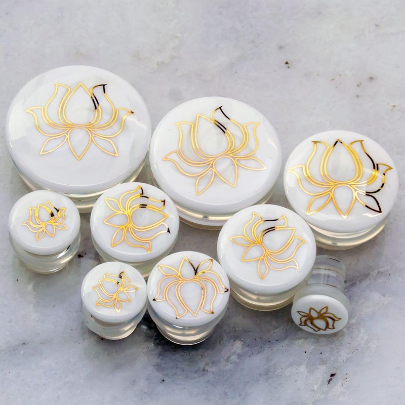 White Lotus Glass Plugs – 1 Piece #SPLT#2 00G (10mm) Length: 5/16″ (8mm)