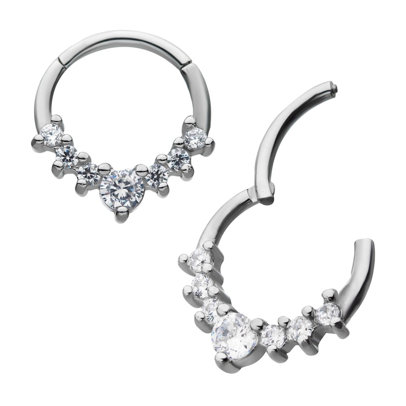7 Prong Set Clear CZ Hinged Segment rings – 1 Piece 16G (1.2mm) Length/Inner Diameter: 3/8″ (10mm)