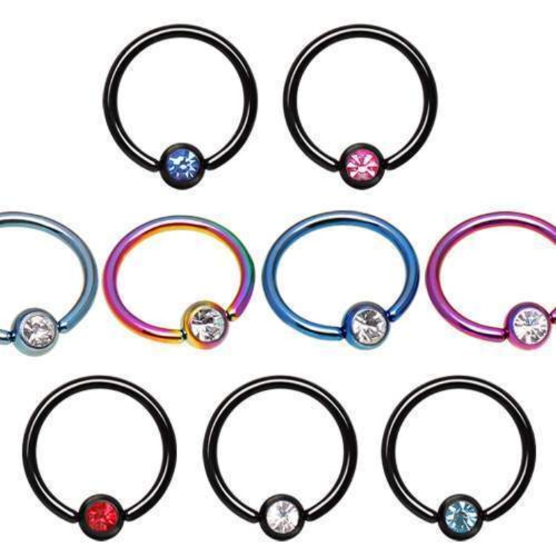 Captive Bead Ring w/ Gemmed Dimple Ball 16G (1.2mm) Inner Diameter: 3/8″ (10mm) | Ball-Size: 4mm Black/Aqua