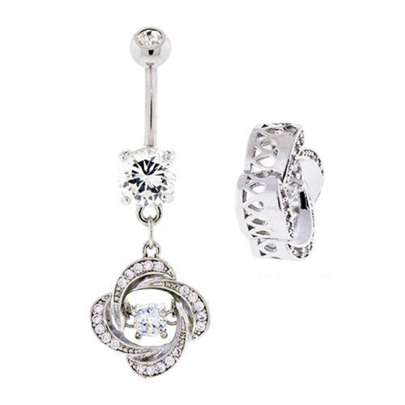 Clear Moving Gem G1 Dangle Belly Ring 14G (1.6mm) Length: 3/8″ (10mm) | Ball-Size: 5mmX8mm Gem: CLEAR