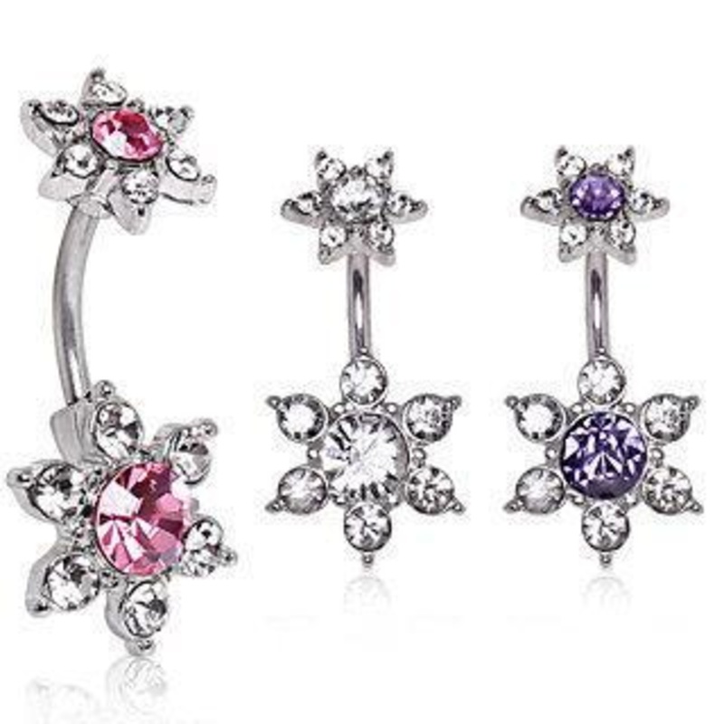 Dual Flower Belly Ring 14G (1.6mm) Length: 3/8″ (10mm) Clear