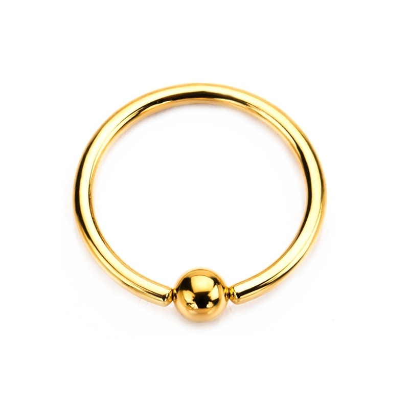 Gold Captive Bead Ring 14G (1.6mm) Length/Inner Diameter: 3/8″ (10mm) Gold
