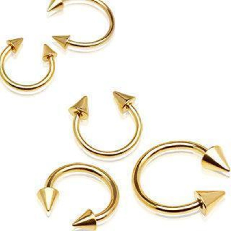 Gold Horse Shoes Circular Barbell Spikes 14G (1.6mm) Inner Diameter: 1/2″ (12.7mm) | Ball-Size: 5mm